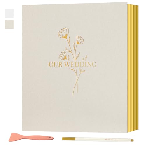 Lanpn Wedding Self Adhesive Photo Album Scrapbook 40 Pages, Linen Photos Albums DIY Sticky Magnetic Pages holds 6x4 7x5 A5 Picture for Wedding (Small, 20 sheets, Beige)