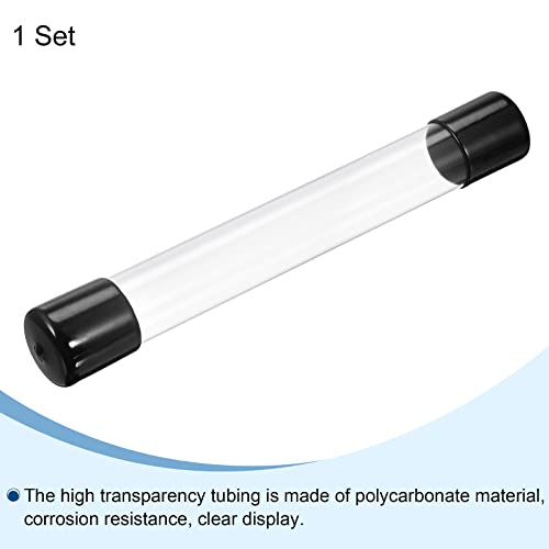 Image of PATIKIL Clear Rigid Tube Round Plastic Tubing with Black Rubber Caps Polycarbonate Water Pipe, 305mm / 12 Inch Length, 26mmx28mm /1.02 inchx1.1 inch, 1 Set