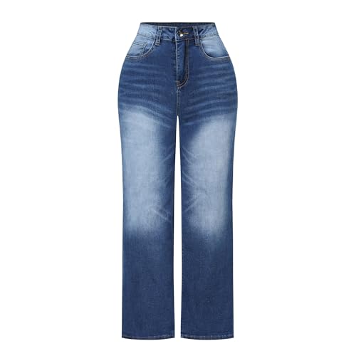 THUNDER STAR Womens High Waisted Wide Leg Jeans Stretchy Distressed Denim Pants