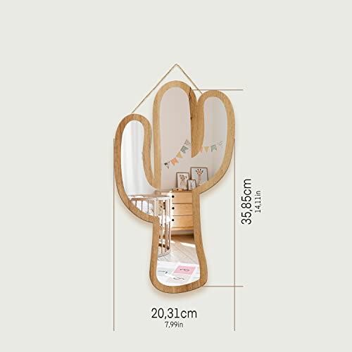 Cute Cactus Patterned Silver Natural Wood Framed Acrylic To Hanging Wall Mirror Decorative Stickers Baby Kids Teen Room Nursery Bathroom Bedroom Livingroom Decoration #TOP2