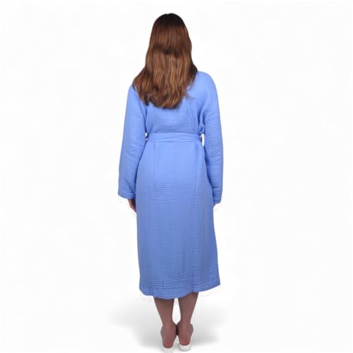 Image of Muslin Bathrobe - Cotton Gauze Robe for Women and Men - Lightweight Breathable Summer Kimono - Boho Spa /Maternity Robe