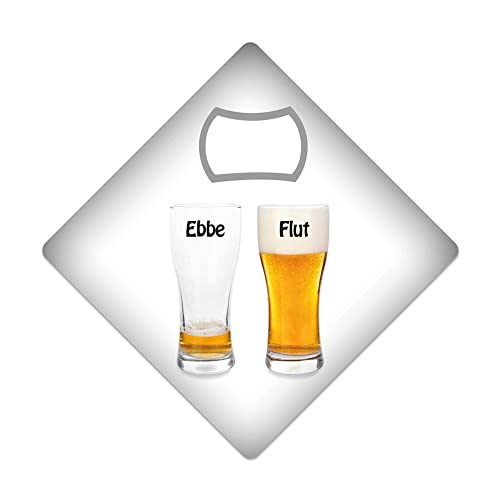 EBBE KM050 - Bicchiere da birra, pieno e vuoto, per culto, apribottiglie, stappabottiglie, sottobicchiere, 9 x 9 cm