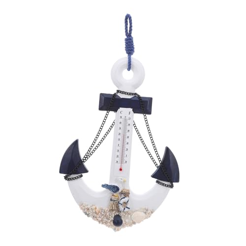 DIYEAH Termómetro Decorativo de Madera Estilo Mediterráneo con Gancho Funcional para Colgar Ropa Medidor de Temperatura Ambiente Temática Marina para Dormitorio y Sala