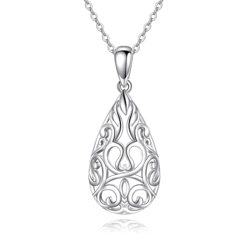 VONALA Filigree Necklace for Women Sterling Silver Filigree Teardrop Necklace Filigree Jewelry Gifts for Women Birthday Gift