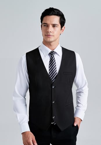 HISDERN Mens Suit Vest Business Casual Dress Waistcoat Vest Solid Color Formal Wedding Vests for Suits or Tuxedo2