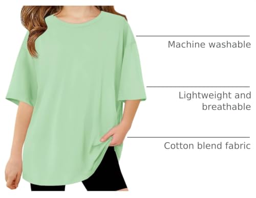 Image of Haloumoning Girls Short Sleeve T-Shirts | Kids, Summer,Girls shirts,Oversized t shirts,Girls T-Shirts,Oversized Tops, Casual Crewneck, Basic Tees 5-14Y
