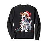 Adorable chien Jack Russell dans des lumières de Noël avec un chapeau de Père Noël – parfait pour les amoureux des chiens, les parents d'animaux de compagnie ou les fans d'humour des fêtes. Design mignon et festif pour la période des fêtes.