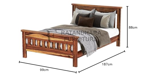 Image of Single Size Leopard Sheesham Wood Platform Bed Without Storage Single Bed (Single Size (6 ft x 3 ft), Teak Finish)