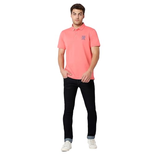 Image of Spykar Men's Slim Fit Polo Neck Half Sleeve Solid Casual T-Shirt