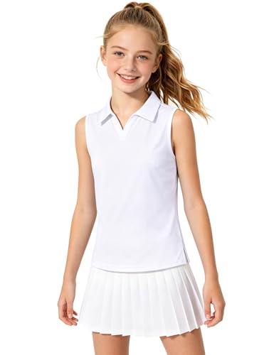 Image of Auranso Girls Polo Shirts Sleeveless Golf Tennis Quick Dry T-Shirts Tops