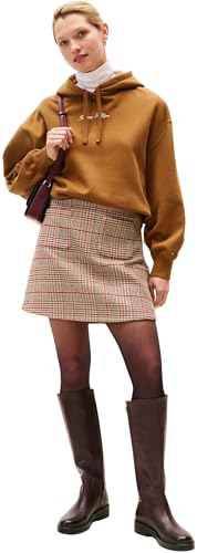 Tommy Hilfiger Damen Hoodie Classic Script Fleece mit Kapuze, Braun (Highland Khaki), XS – Ansicht 4
