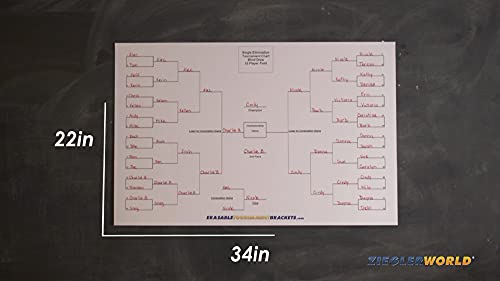 Cornhole 32 Player Erasable Blind Draw Single Elimination Tournament Bracket Chart + Erasable Pen 22x34