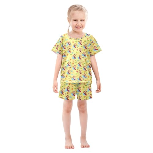 UMIRIKO Cute Monkey Pajamas Short Sleeve Top Shorts Summer Pajamas Set B0404657