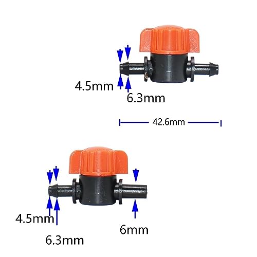 Accesorios de riego por goteo con mini válvula de 4mm y conector barb de 6mm, pack de 10 4