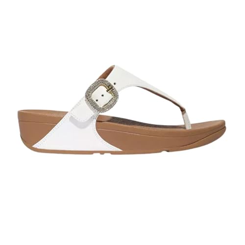 Image of FitFlop Womens LULU Crystal Buckle Toe-Post Sandals with Microwobbleboard Technology, Microfiber Toe Post, Slip Resistant Rubber Outsole, Cushioned Arch Support for All Day Comfort