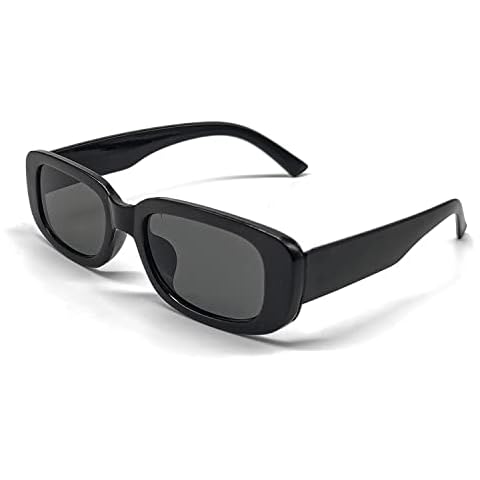 CHEERYMAGIC Rectangle Sunglasses Retro Square Sunglasses Trendy UV400 Protection Retro Glasses for Women Men A4-TYKMJ (Black) Cover