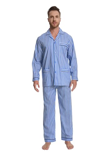 Image of GLOBAL Mens Pajamas Set, 100% Cotton Woven Drawstring Sleepwear Set with Top and Pants /Bottoms