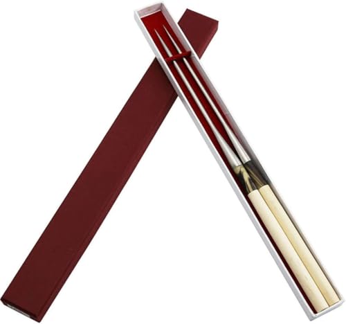 Hubiuyo 菜箸 240MM 業務用 極上白木柄 盛箸 ステンレス 木 刺身箸ステンレス刺身寿司箸 (32cm)