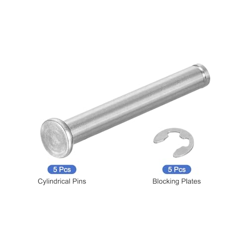 QUARKZMAN 5er Set M8x65mm 304 Edelstahl Zylindrischer Wellen-Sicherungsring-Positionierstift, Flachkopf gerillter Scharnier-Zylinder-Positionierstift mit E-Clip Sicherungsring, Silber