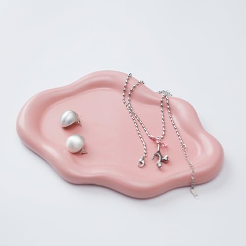 Image of Jewelry Dish Trinket Tray for Women, Ring Dish Holder, Unique Cloud Shape Ceramic Plate Cute Things Vanity Aesthetic Room Decor Mother's Day Birthday (Pink)