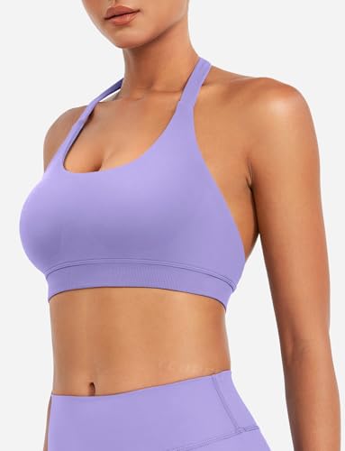 Image of YEOREO CoreFlex Women Halter Sports Bra Workout Seamless Padded Basic Bra Open Back Yoga Gym Crop Top