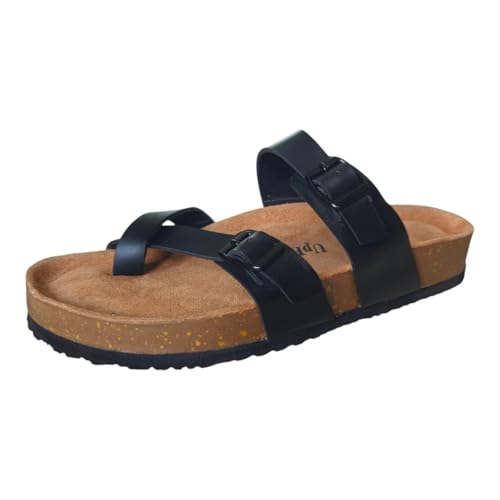 Image of Women's Genuine Leather Slippers | Comfort Sandals | Cushioned Suede Footbed | Anti-Skid Cork Sole | Flip Flips for Everyday Use