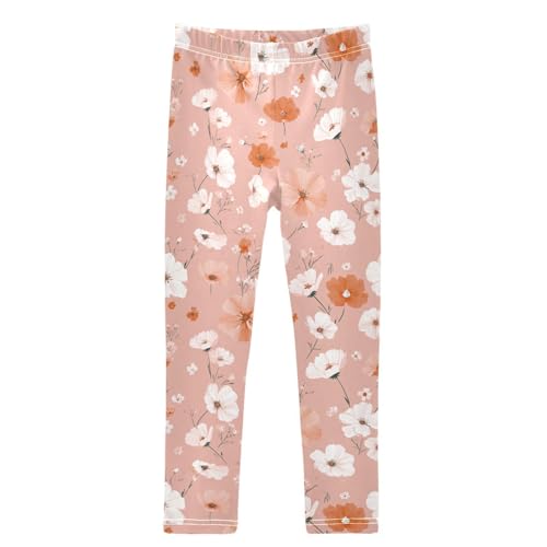Boccsty Cute Orange White Flowers Girls Leggings Kids Yoga Pants Dance Active Tights 4T