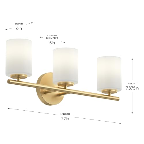 Image of Progress Lighting Replay 22 Inch 3-Light Vanity Light, Transitional, Brushed Gold with Etched Glass Shades, (7.875 inch H x 22 inch W x 6 inch D), P2159-191