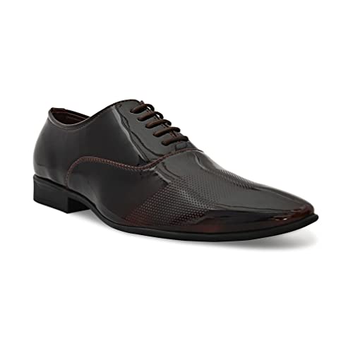 Image of San Frissco mens Ak 1043 San Frissco Men's Formal Shoes Glossy Shine Lace Up Derbys Office Wear Footwear Soft Cushioned Footbed with TPR Sole Lightweight, Flexible and Stylish for Wedding and Parties - 11 (Pine)