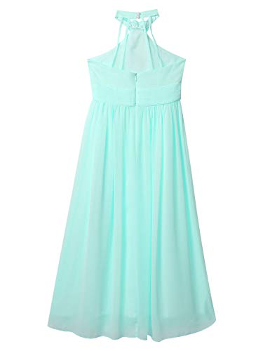 Kids Girls Halter Neck Floral Caged Back Ruffled Flower Girl Dress Chiffon Mesh Birthday Wedding Party Dress3