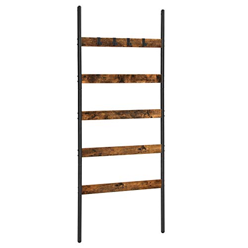 Catálogo para Comprar On-line Toalleros de pie del mes. 42 VASAGLE Escalera para Toallas, Escalera Decorativa, 60 cm de Ancho, Marco de Acero, para Mantas, Toallas, Bufandas, Estilo Industrial, Marrón Rústico y Negro MLLS011B01