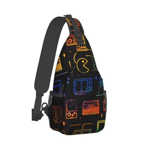 Colorful Game Video Gaming Pattern Black Portable And Large Capacity Men'S Casual Cross Chest Bag2