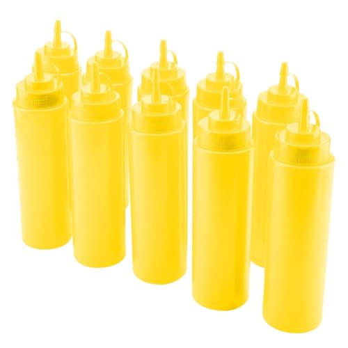 Agatige Bottiglie da spremere da 24 Once, 10 flaconi da spremere per condimenti in plastica con coperchi per Dispenser di Olio per Bottiglie di Salse(Giallo)