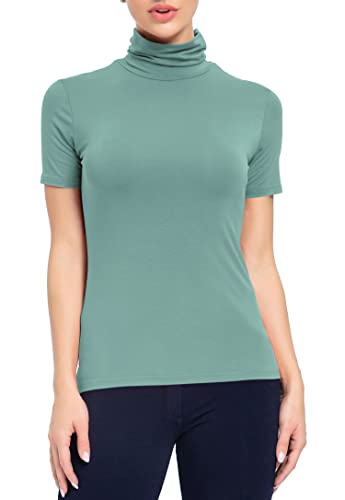 Image of AUHEGN Women's Mock Turtleneck Top Short Sleeve Lightweight Active T-Shirt (S-XXL)