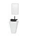 Wyndham Collection Esprit 20 in. Pedestal Bathroom Vanity in Glossy White, White Man-Made Stone Countertop, Arista Black Granite Sink & 20" Mirror