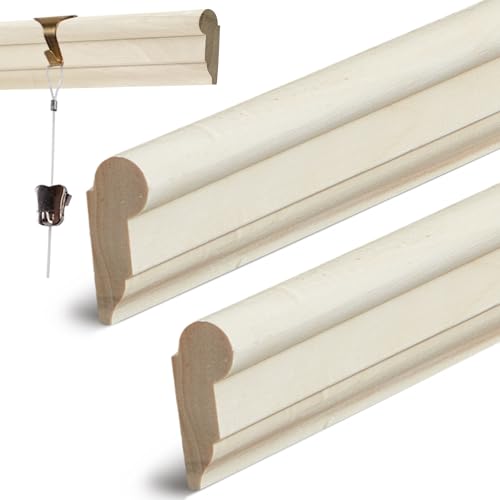 Image of DoubleFill 2 Pack Picture Hanging Rail Molding, 47'' x 1-5 /8 inch x 11 /16 inch Unfinished Wooden Gallery Rail, Paintable Decorative Poplar Wood Wall Moulding Trim for Art Gallery Display Exhibition Home DIY