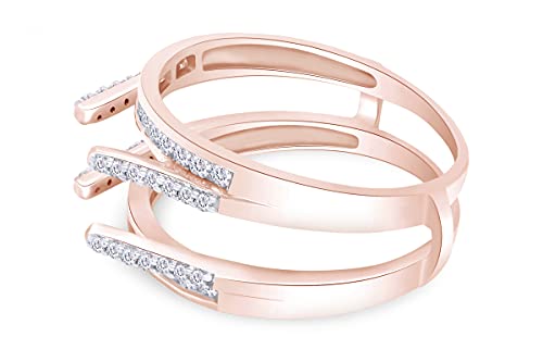 Round Cut White Cubic Zirconia Solitaire Chevron Double Enhancer Guard Ring, 14K White Gold Over Sterling Silver, Elegant Wedding Jewelry for Women4