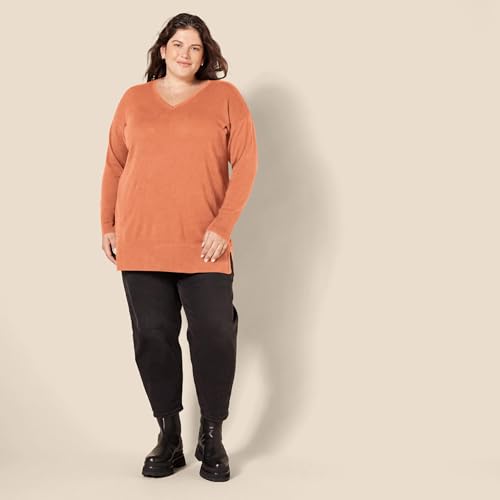 Image of Amazon Essentials Women's Lightweight V-Neck Tunic Sweater, Long Sleeve, Ribbed (Available in Plus Size)