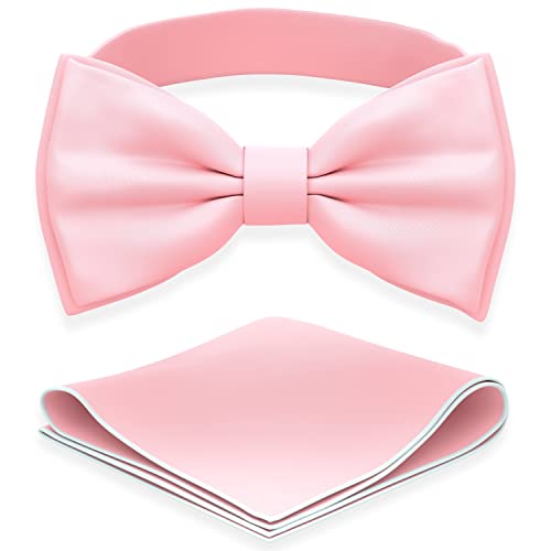 Image of Adam Young Men's Bow Ties with Handkerchief Pre-Tied Style Formal Satin Classic Bowtie for Tuxedo Faux Silk