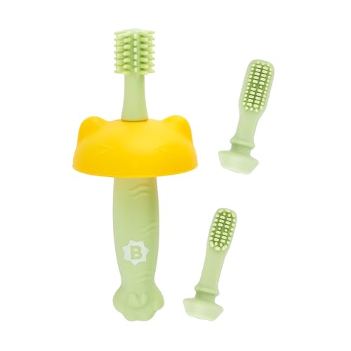 Badabulle Cepillo de Dientes Silicona Suave - Mango Ergonómico - Evolutivo 3 puntas intercambiables - De 6 a 18 m