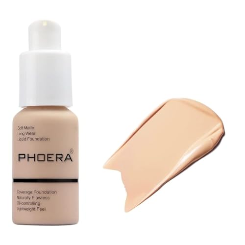 ABRUS PHOERA Full Coverage Foundation, Soft Matte, Oil Control Concealer, Foundation Makeup Flawless Cream Smooth Long Lasting 24HR Waterproof and Blendable 30ml (102 Nude)