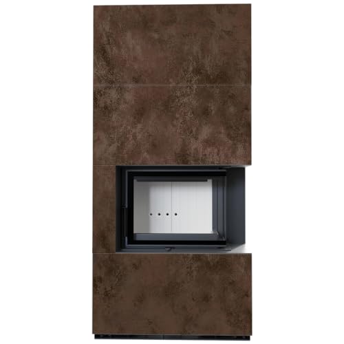 KRATKI Kaminbausatz FLOKI BOX rechts 8 kW Ø 160 Quarzsinter OXIDE MORO mit Türfeder