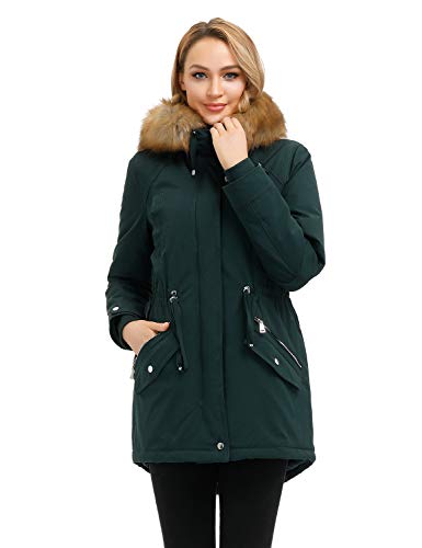 Royal Matrix Women's Warm Winter Parka Coat Hooded Sherpa Lined Winter Jacket with Zip Pockets, Regular & Plus Size (Dark Green, 12) - Thumbnail 3