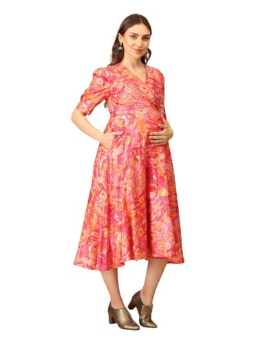 Image of The Mom Store Maternity and Nursing Wrap Dress for New Mom | Pre and Post Pregnancy Wear for Womens | Trendy Stylish Printed Friendly Dresses for Women | Comfortable