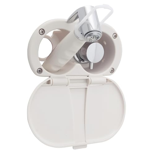 Ambassador Marine Aidack- Transom Shower (Hot/Cold Mixer), Warm White Cup & Lid, Hammer-Head Warm White Sprayer, 6' Stainless Steel Hose, Chrome Aidack Handle - 136-1716-WH-W