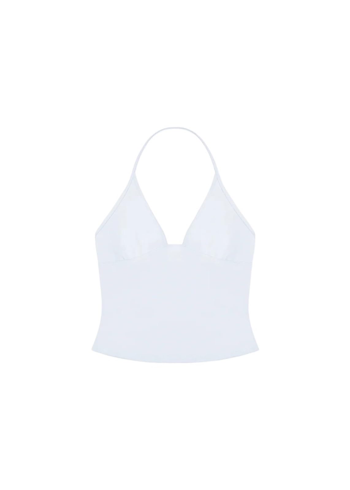 Top Halter Mujer Top sin Espalda Camiseta Mangas Copa Triangular Halter Cuello en V Crop Mismo Estilo Tiras Corte bajo