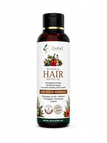 Image of EMBRI Men & Women Hair Revival Oil For Daily Hair Fall Control And Strong, Shiner, Thicker Hair Growth 50 ML (Pack Of 2)