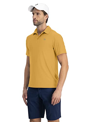 Image of Three Sixty Six Golf Shirts for Men - Dry Fit Short-Sleeve Polo, Athletic Casual Collared T-Shirt, Harvest Gold, X-Large