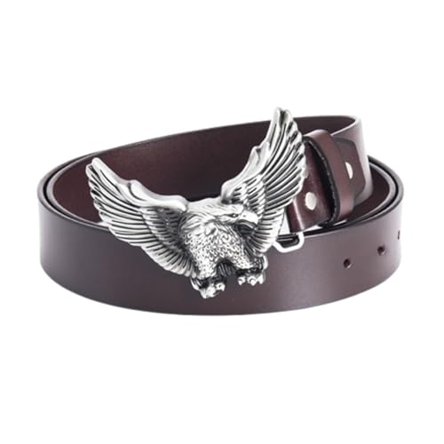 Handmade Men's Western Leather Snap Belt With Engraved Flying Eagle Silver Buckle, 1.5