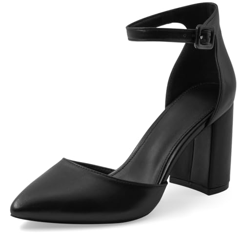 Closed Toe Pumps Women Chunky Block Heels Pointed Toed Ankle Strap Heel Pump Shoe Office Wedding Casual Dance Glitter Pumps Shoes for Lady Size 6-11